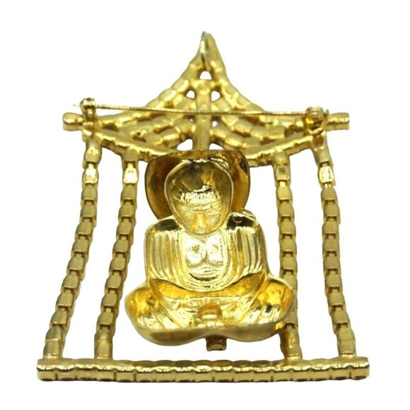 Vintage Rhinestone Brooch Asian Pagoda Articulating Designer Jewelry Pin Pendant - Picture 7 of 10
